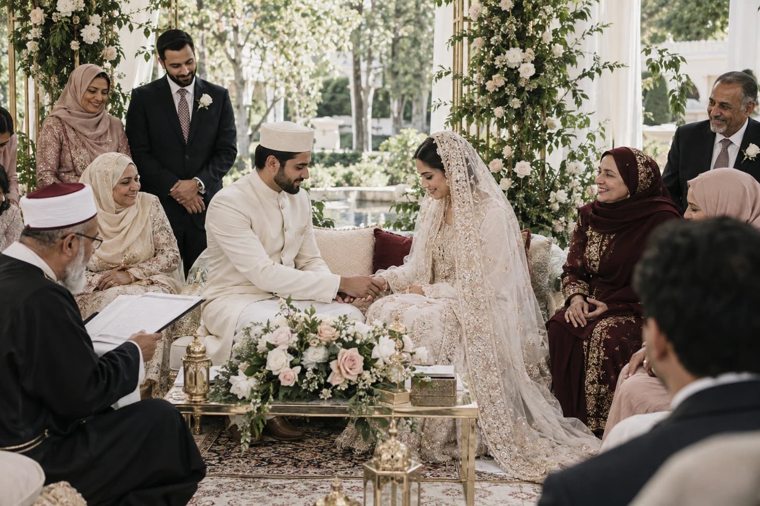 A couple during a garden nikah