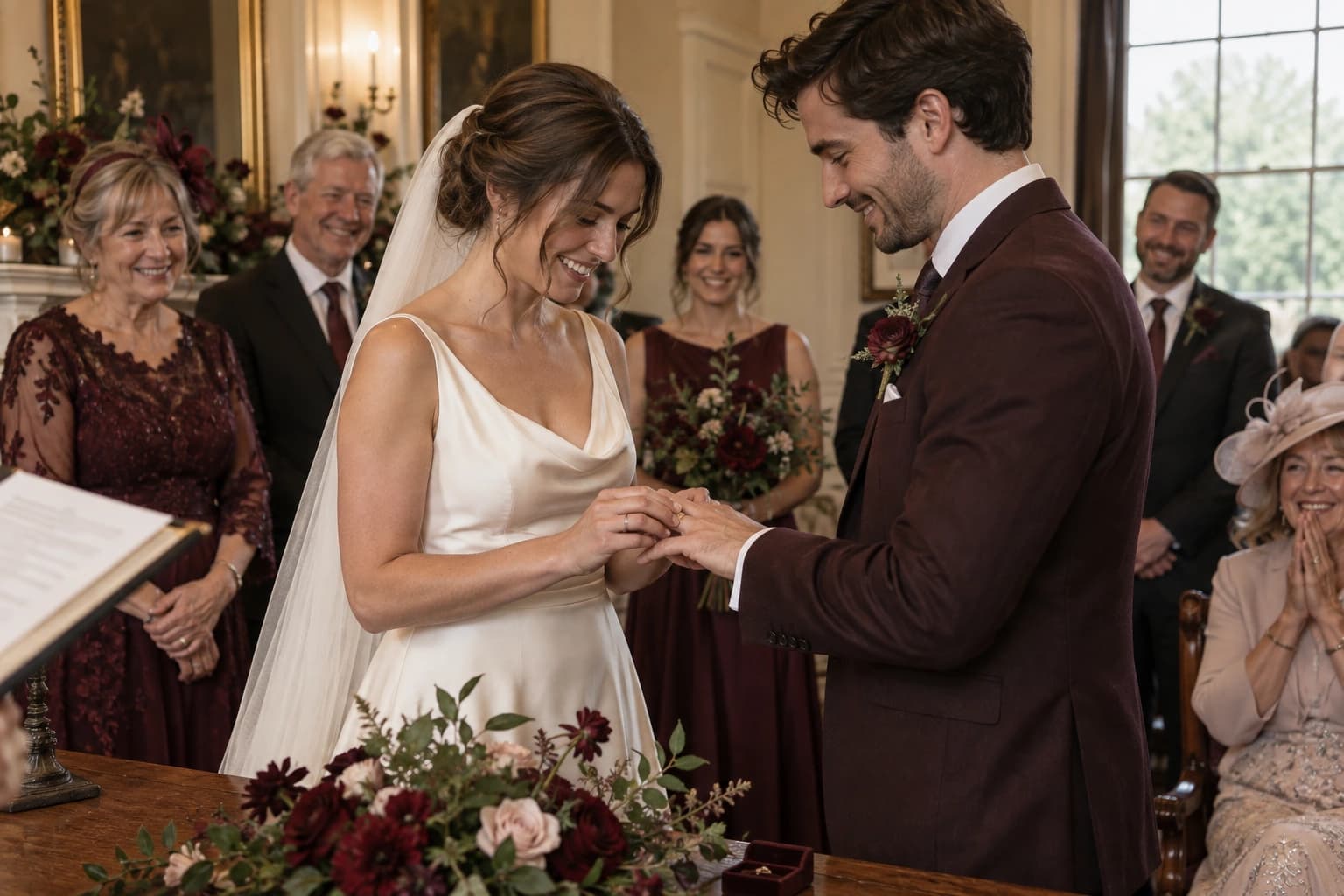 A couple exchanging rings